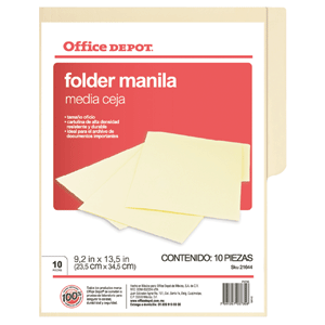 FOLDER OFFICE DEPOT MANILA MEDIA CEJA 10 PIEZAS FOLDER OFFICE DEPOT MANILA MEDIA CEJA 10 PIEZAS
