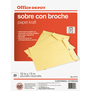 SOBRE C/BROCHE METALICO OFICIO 25 PK OFFICE DEPOT. SOBRE C/BROCHE METALICO OFICIO 25 PK OFFICE DEPOT.